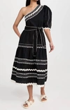 Sea Ryleigh Rickrack-embroidered Cotton Midi Dress In Black