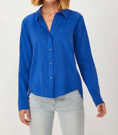 Ecru Hepburn Long Sleeve Washed Classic Shirt In Cobalt In Blue
