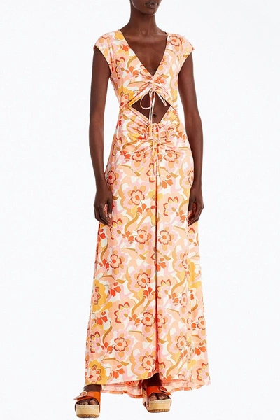 AFRM LIZETTE CUTOUT SLINKY KNIT MAXI DRESS IN VINTAGE CORAL FLORAL