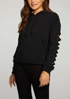 CHASER COTTON FLEECE VENTED LONG SLEEVE PULLOVER HOODIE IN TRUE BLACK