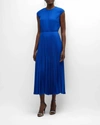 JASON WU CAP-SLEEVE PLEATED MIDI DRESS IN KLEIN BLUE