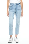 Pistola Kate Distressed Raw Hem Ankle Straight Leg Jeans In Multi
