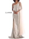 Clarisse Champagne Print Evening Gown In Multi