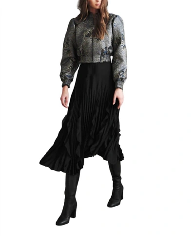 Haute Hippie Alana Pleated Skirt With Ruffles In Black