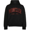 MONCLER HOODED WITH RED GLITTER LOGO PULLOVER COTTON SWEATSHIRT IN BLACK