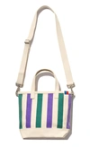 KULE THE ALL OVER STRIPED BUCKET BAG IN GREEN/GRAPE