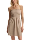Commando Faux Leather Smocked Tube Top In Sand In Beige