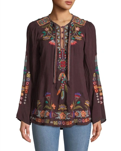 Johnny Was Free Spirit Embroidered Georgette Blouse In Merlot In Red