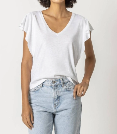 Lilla P Flutter Sleeve V-neck Top In Nocolor