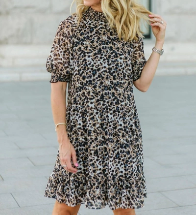 Kensie Belle Mock Neck Dress In Leopard Print In Multi