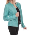 SCULLY LEATHER LACED SLEEVE JACKET IN TURQUOISE