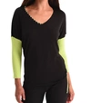 Angel Rib Sleeve V-neck Top In Black/lime In Multi