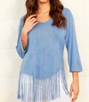 ANGEL STONE WASH CUT OUT FRINGE TOP IN DENIM