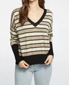 Chaser Long Sleeve Striped V-neck Sweater In Black & Gold Stripe In Multi