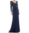 Mac Duggal Embellished Long Sleeve Bodice Column Dress In Blue