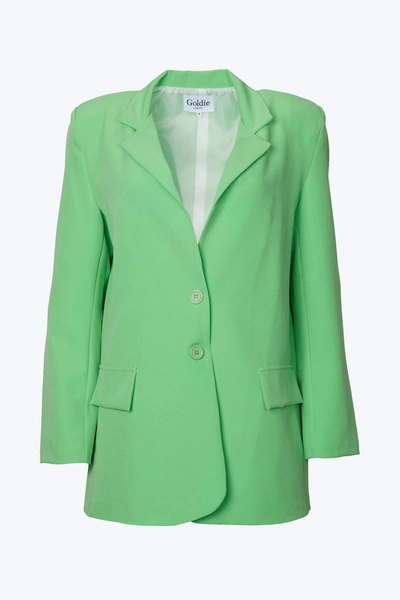 Goldie London Oversized Single-breasted Twill Crepe Blazer In Lime Green
