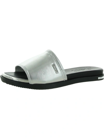 Dkny Briley Womens Metal Square Toe Pool Slides In Silver