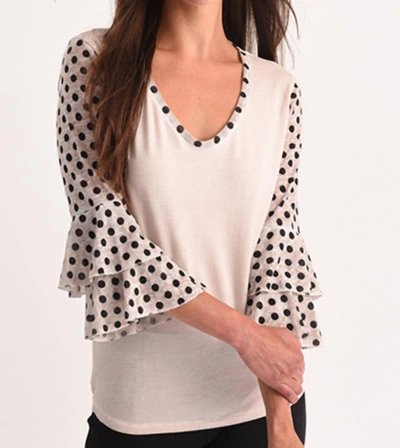 Angel Polkadot Sleeve Top In Sand In Beige