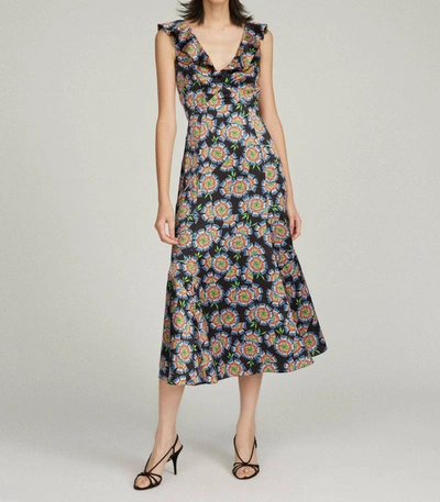 Saloni Holly Ruffled Floral-print Silk Midi Dress In Multi