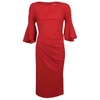 Joseph Ribkoff Satin Riffle Sleeve Straight Red Dress In Lipstick Red In Red