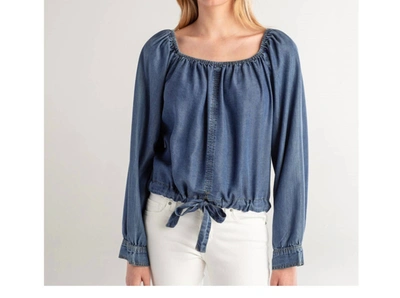 Red Haute Tie Hem Top In Denim In Blue