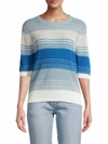 WHITE + WARREN Classic Linen Ribbed Tee In Blue Combo