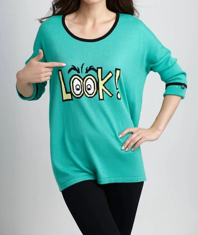 Angel Look Graphic Sweater In Teal In Blue