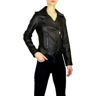 Michael Kors Outerwear Asymmetrical Zip Belted Short Leather Jacket In Black