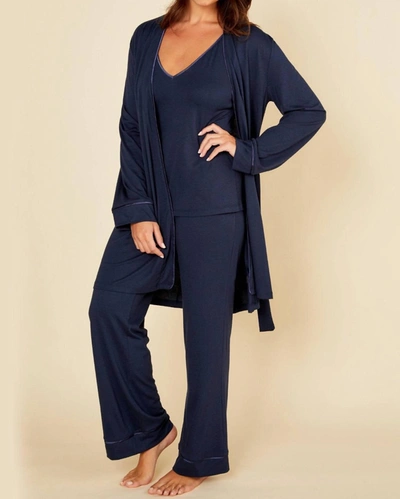 Cosabella Bella Curvy Racerback Cami, Trouser And Dressing Gown Set In Navy In Blue