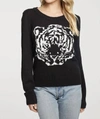 CHASER LONG SLEEVE CREW NECK SWEATER TIGER IN BLACK