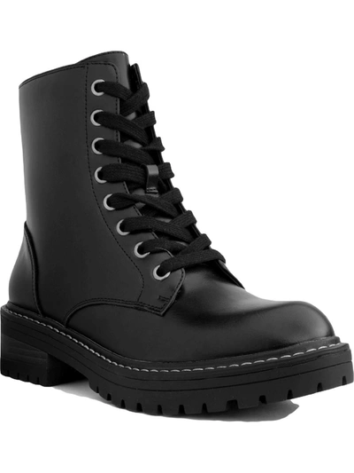 Sugar Kaedy Womens Faux Leather Lugged Sole Combat & Lace-up Boots In Black
