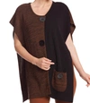 ANGEL LARGE BUTTON PONCHO SWEATER IN BROWN/BLACK