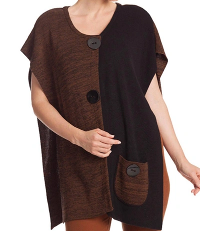 Angel Large Button Poncho Sweater In Brown/black