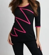 Angel Zig Zag Sweater In Black/fuchsia In Multi