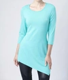 ANGEL ASYMMETRICAL 3/4 SLEEVE TUNIC TOP IN TURQUOISE
