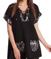 Angel Leopard Tie Up Poncho In Black/gray In Multi