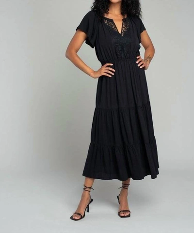 Lovestitch Lace Detail Midi Tiered Dress In Black