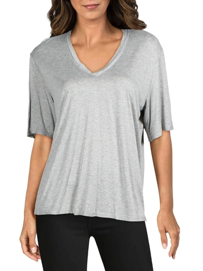 Heather By Bordeaux Womens Linen V Neck T-shirt In Grey