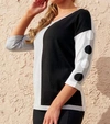Angel Color Block 3/4 Sleeve Top In Black Multi In Grey