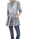 My Tribe Dip Dye Long Leather Coat In Grey