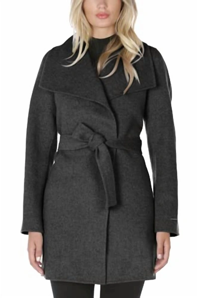 Elie Tahari Wool Wrap Coat With Tie Belt In Deep Charcoal In Grey