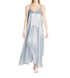 PJ HARLOW MONROW SATIN LONG NIGHTGOWN WITH GATHERED BACK IN MORNING BLUE