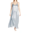 Pj Harlow Monrow Satin Long Nightgown With Gathered Back In Morning Blue