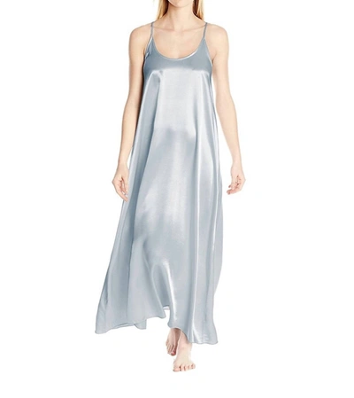 Pj Harlow Monrow Satin Long Nightgown With Gathered Back In Morning Blue In Multi