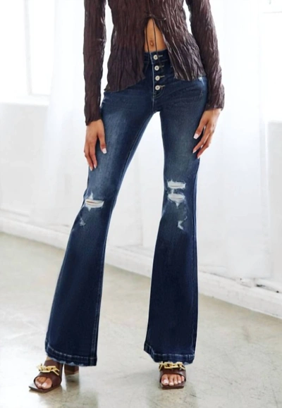Kancan Amanda Distressed Flare Jeans In Blue