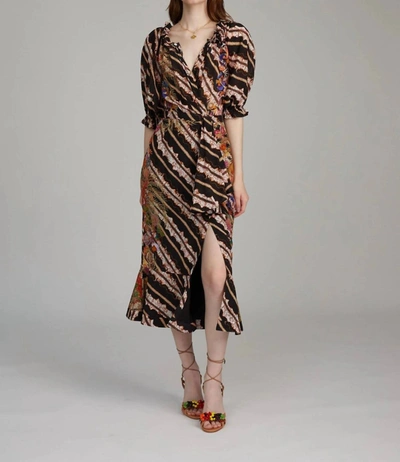 Saloni Olivia Wrap-effect Printed Silk Crepe De Chine Midi Dress In Multi