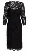 TERI JON LACE SHIRRED WAIST COCKTAIL DRESS IN BLACK