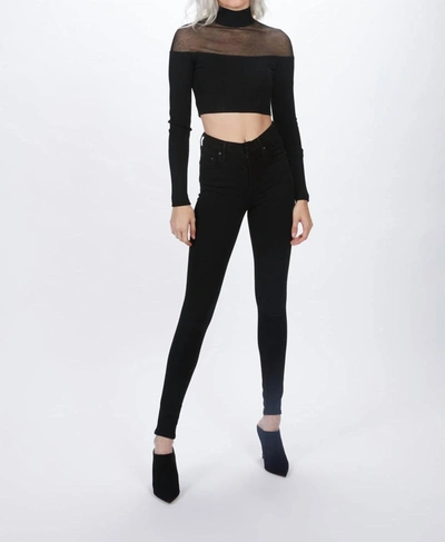 Zeynep Arcay Sheer Crop Knit Top In Black