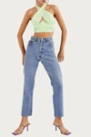 For Love & Lemons Rana Cropped Cross Front Open-back Top In Green