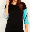 Wrangler Stripe Sleeve Scoop Neck Top In Black